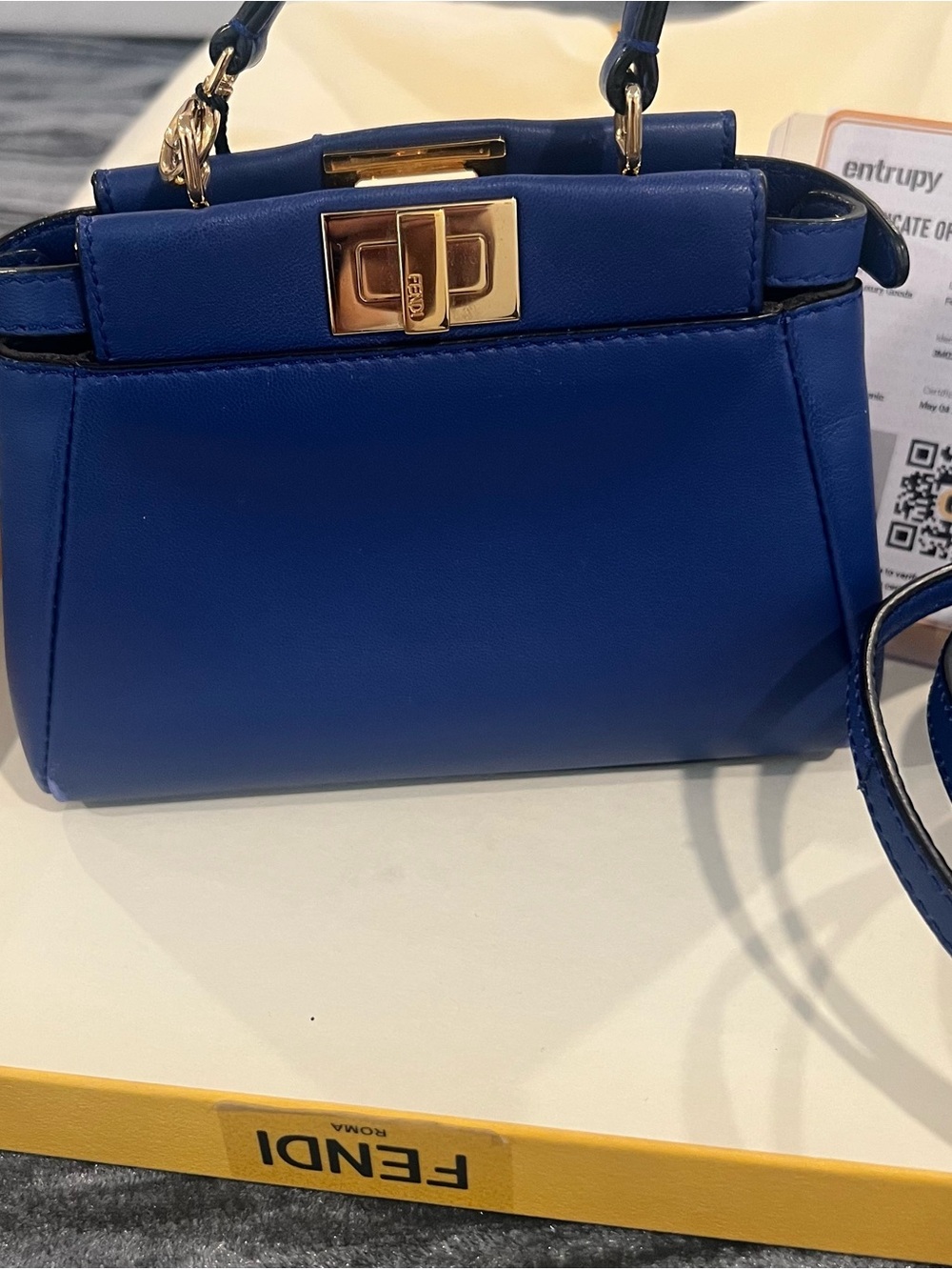 Fendi Blue Mini Peekaboo Top-Handle Bag